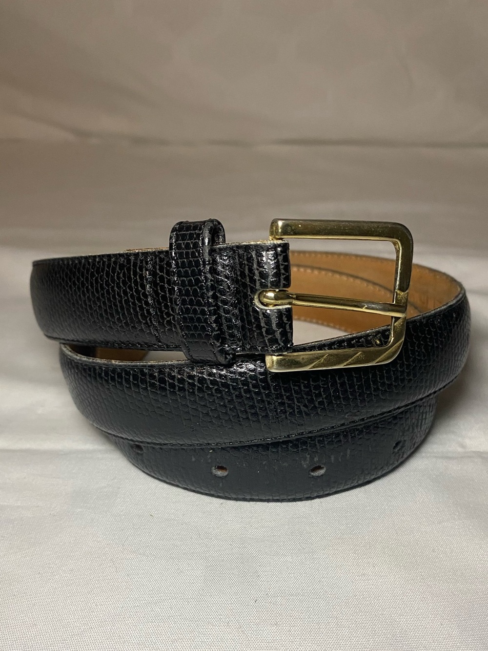 Charter Club Black Textured Leather Belt with Gold Buckle